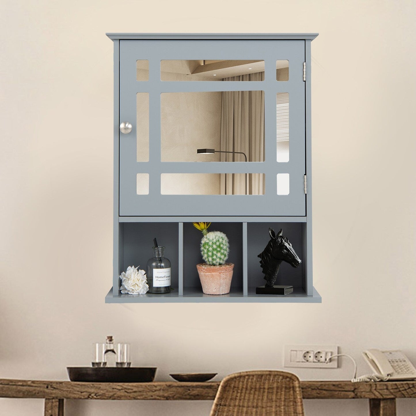 Forclover 19-in x 23.5-in Medicine Cabinet Bathroom Storage Wall Cabinet with Mirror in Gray