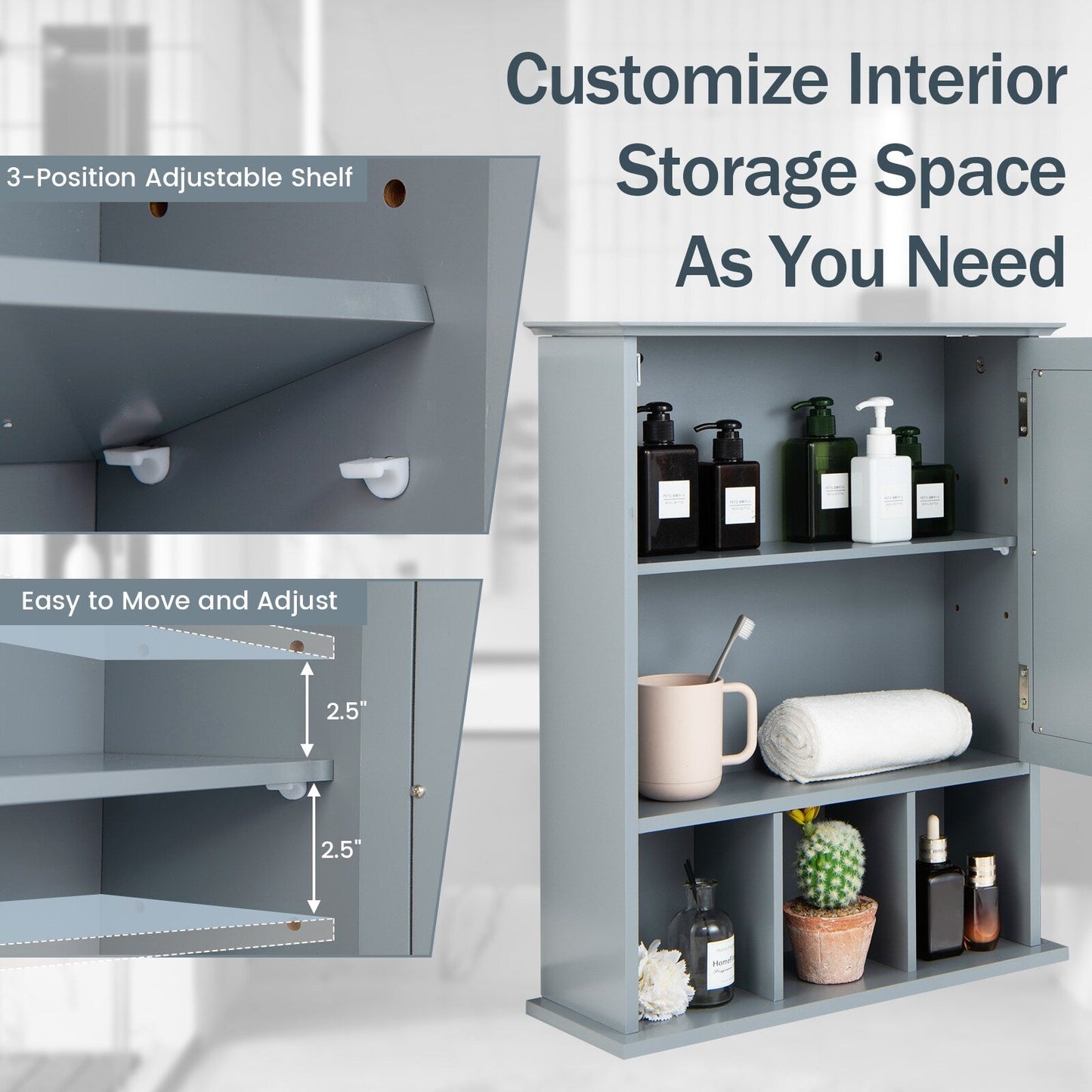 Forclover 19-in x 23.5-in Medicine Cabinet Bathroom Storage Wall Cabinet with Mirror in Gray