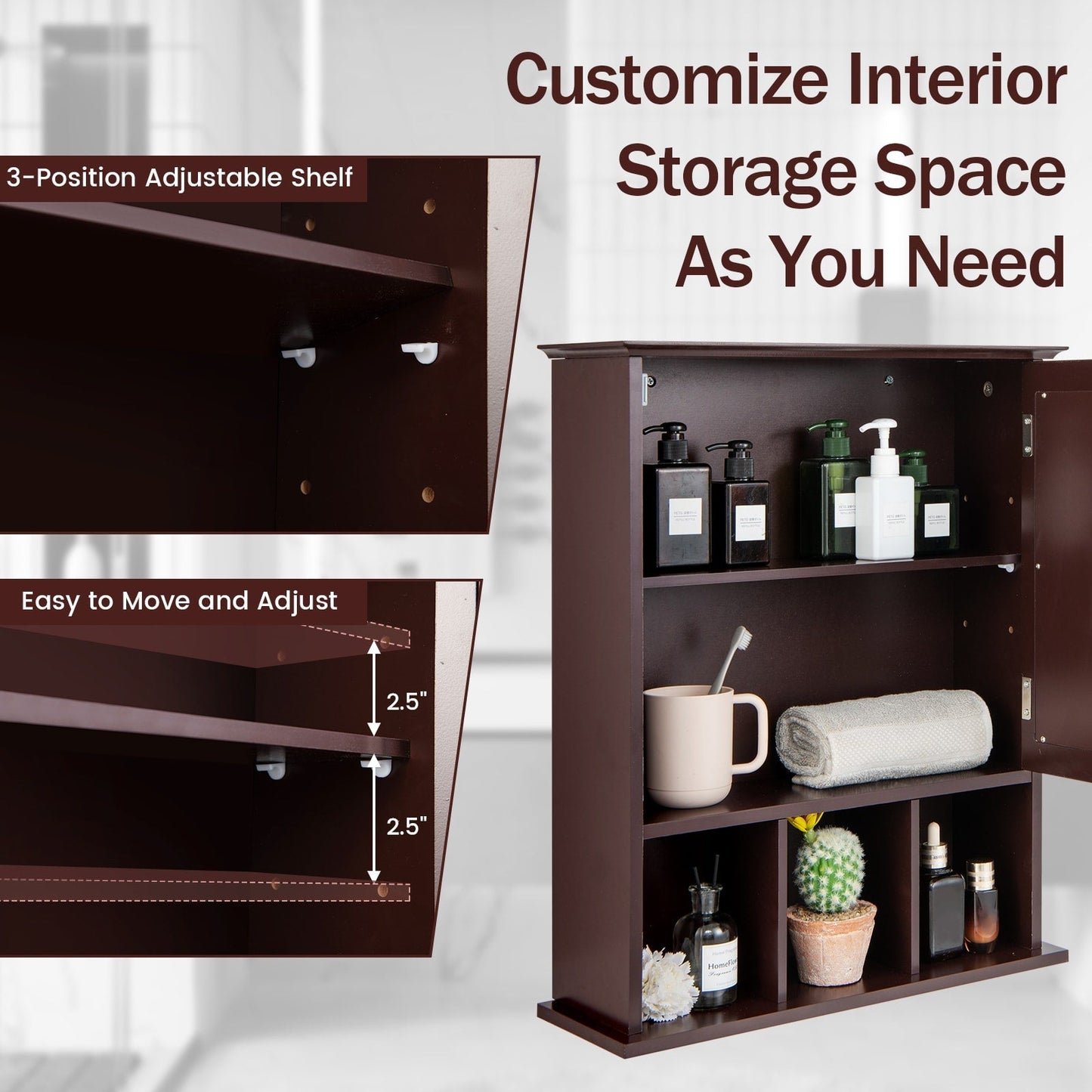 Forclover 19-in x 23.5-in Medicine Cabinet Bathroom Storage Wall Cabinet with Mirror in Brown