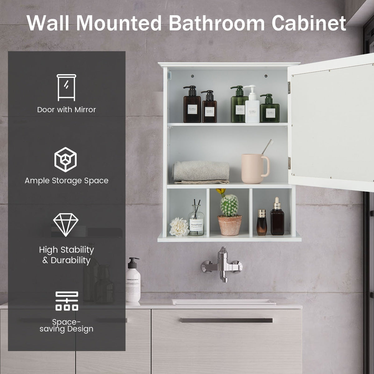 Forclover 19-in x 23.5-in Medicine Cabinet Bathroom Storage Wall Cabinet with Mirror in White