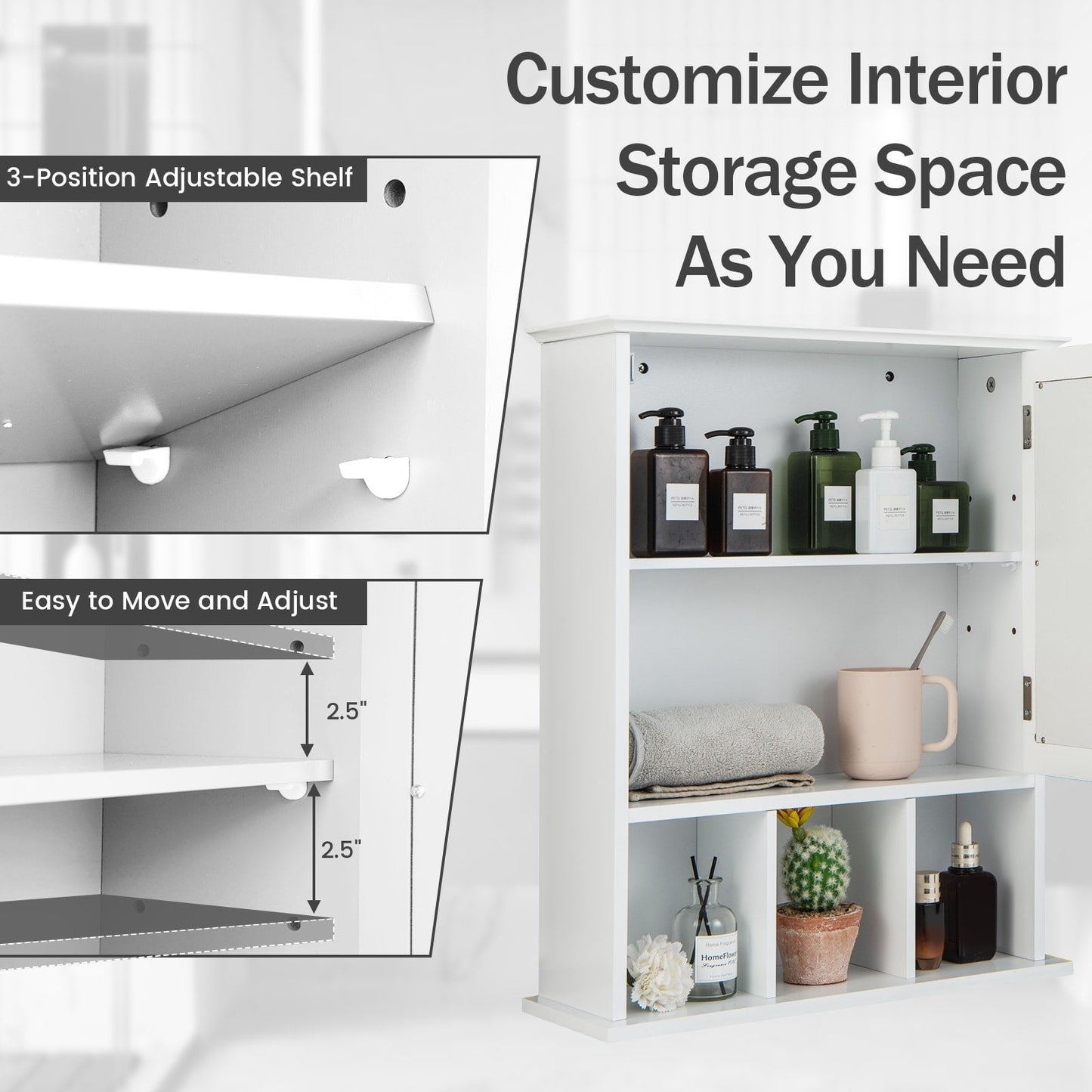 Forclover 19-in x 23.5-in Medicine Cabinet Bathroom Storage Wall Cabinet with Mirror in White