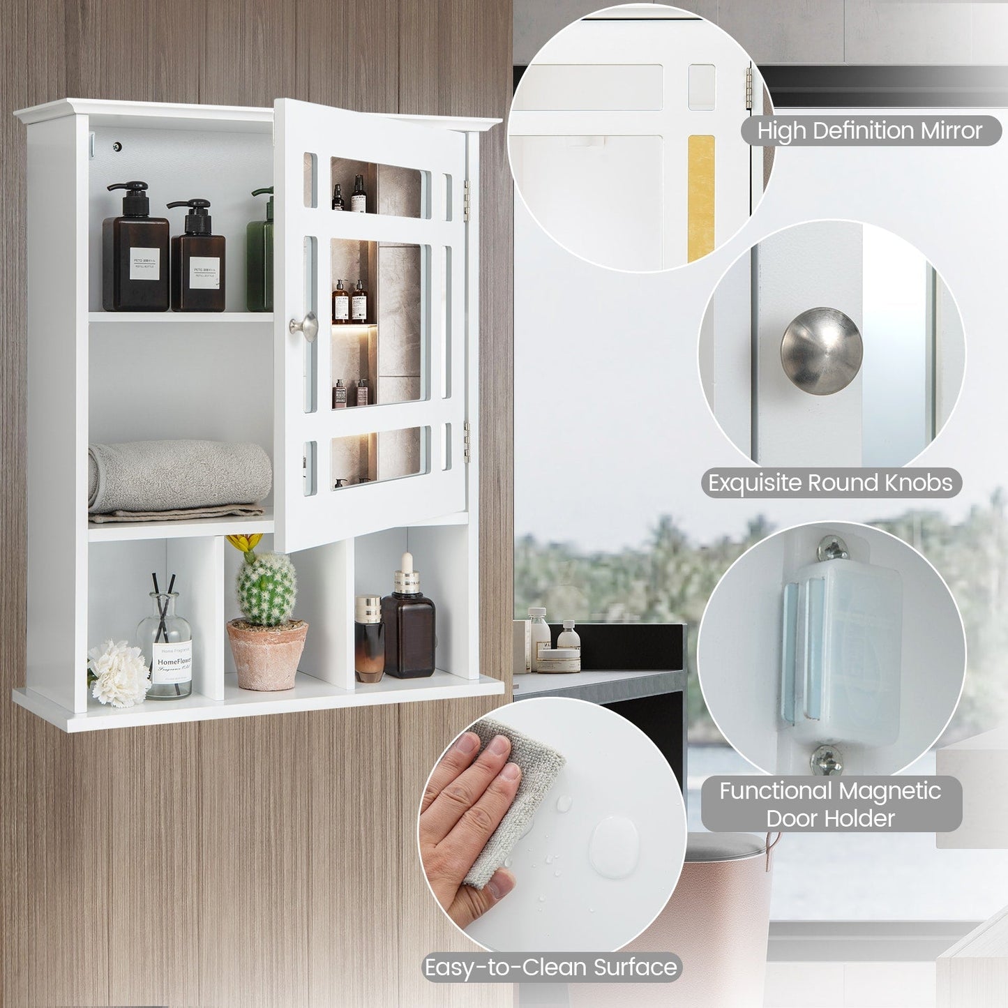 Forclover 19-in x 23.5-in Medicine Cabinet Bathroom Storage Wall Cabinet with Mirror in White