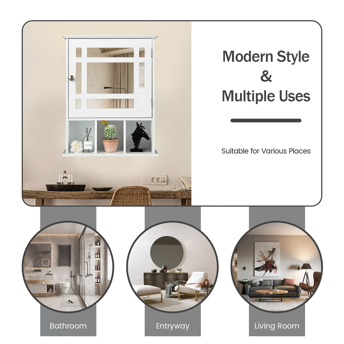 Forclover 19-in x 23.5-in Medicine Cabinet Bathroom Storage Wall Cabinet with Mirror in White