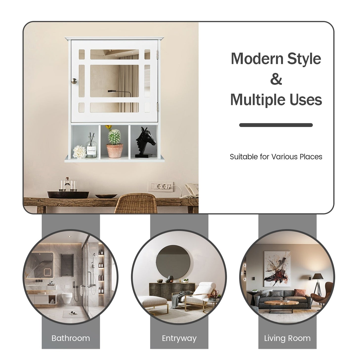 Forclover 19-in x 23.5-in Medicine Cabinet Bathroom Storage Wall Cabinet with Mirror in White