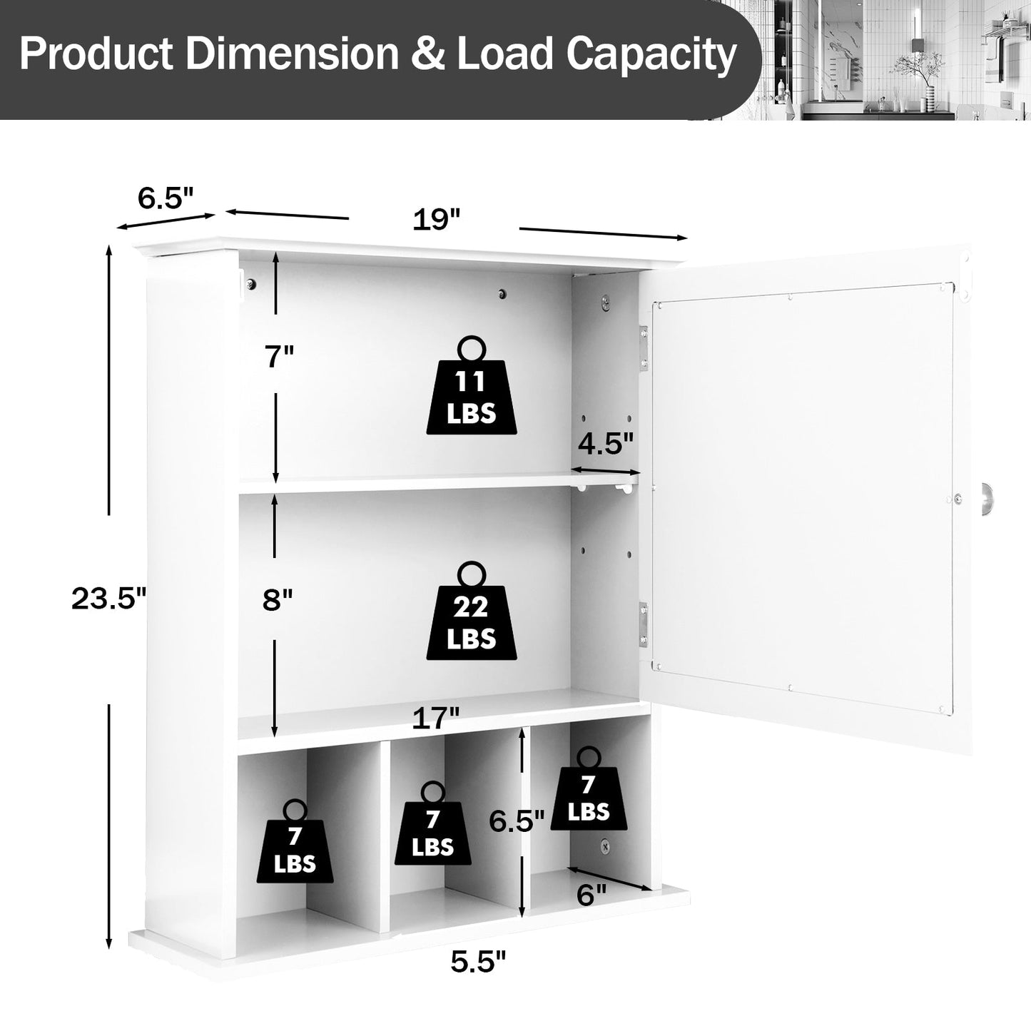 Forclover 19-in x 23.5-in Medicine Cabinet Bathroom Storage Wall Cabinet with Mirror in White