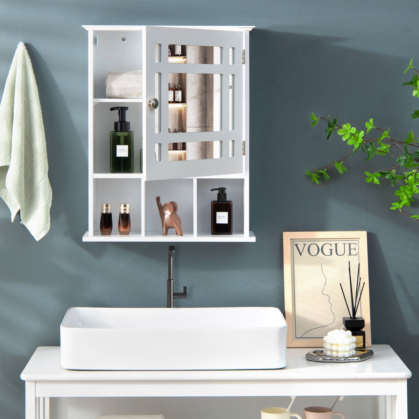 Forclover 19-in x 23.5-in Medicine Cabinet Bathroom Storage Wall Cabinet with Mirror in White