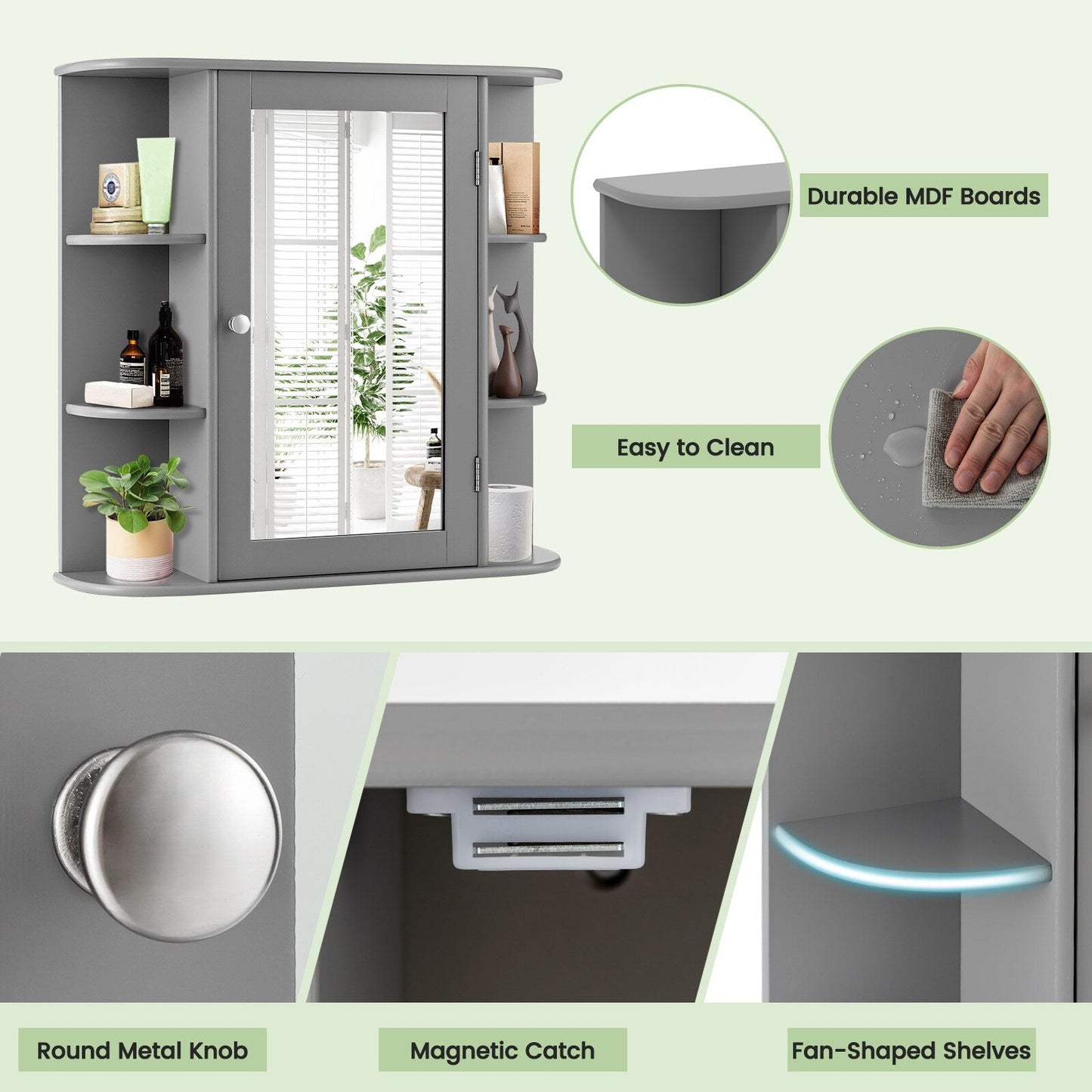 Forclover 26-in x 25-in Surface Mount Gray Mirrored Medicine Cabinet