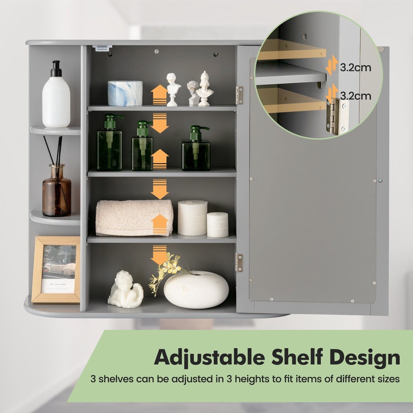 Forclover 26-in x 25-in Surface Mount Gray Mirrored Medicine Cabinet