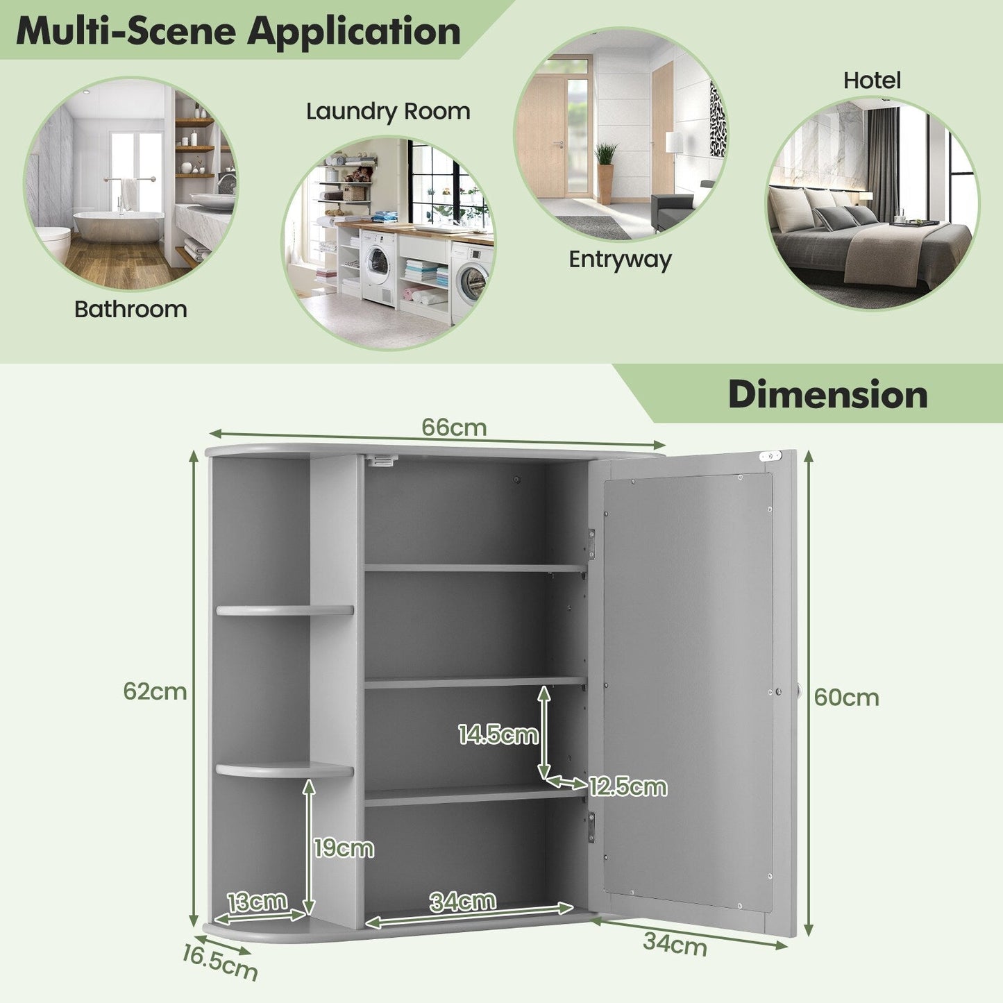 Forclover 26-in x 25-in Surface Mount Gray Mirrored Medicine Cabinet