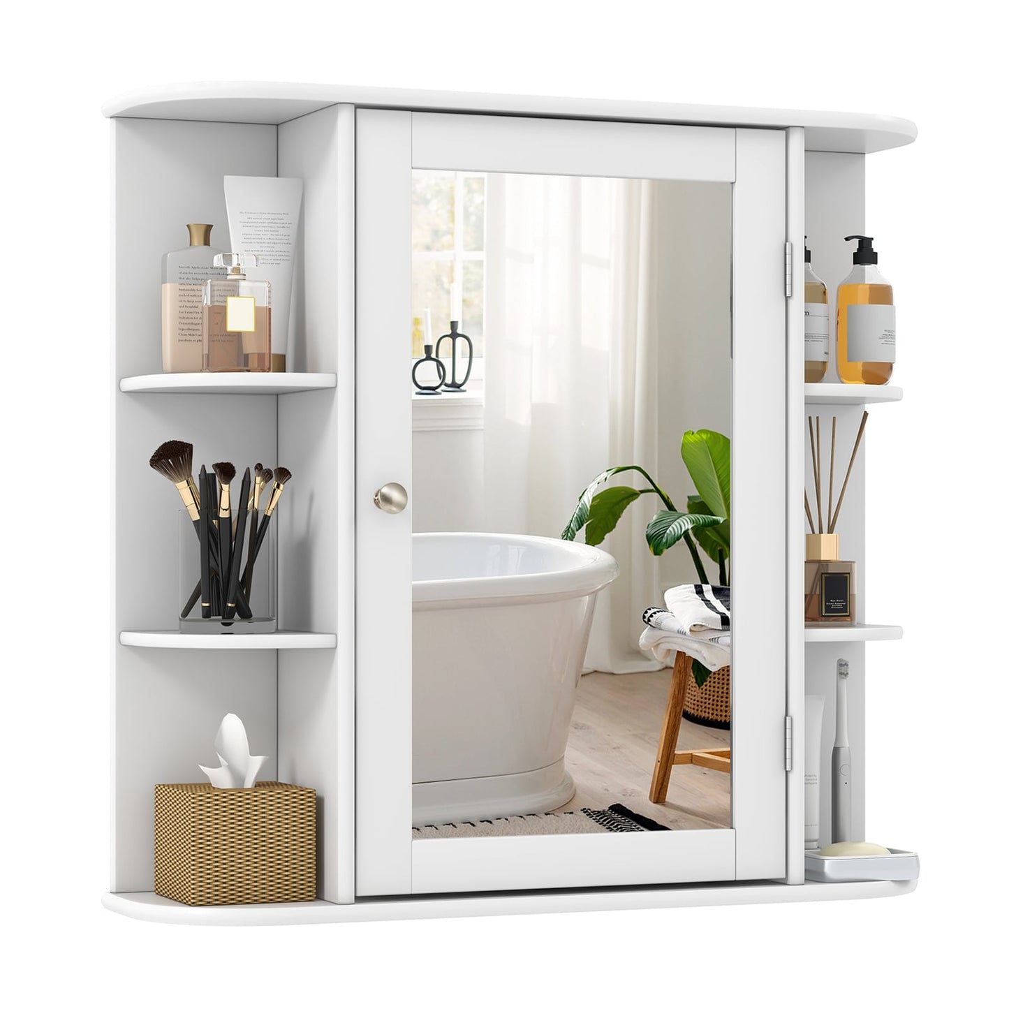 Forclover 26-in x 25-in Surface Mount White Mirrored Medicine Cabinet