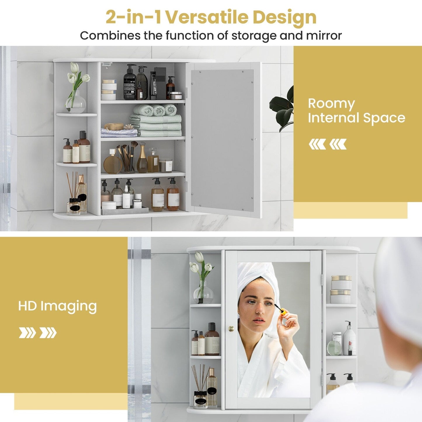 Forclover 26-in x 25-in Surface Mount White Mirrored Medicine Cabinet