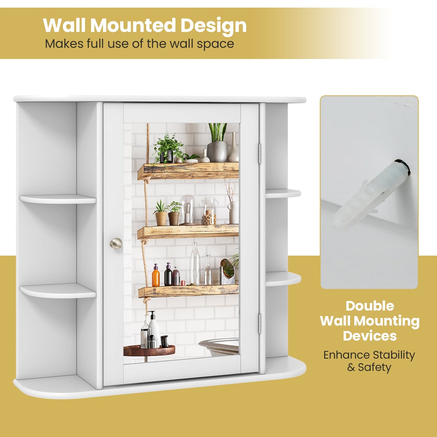 Forclover 26-in x 25-in Surface Mount White Mirrored Medicine Cabinet