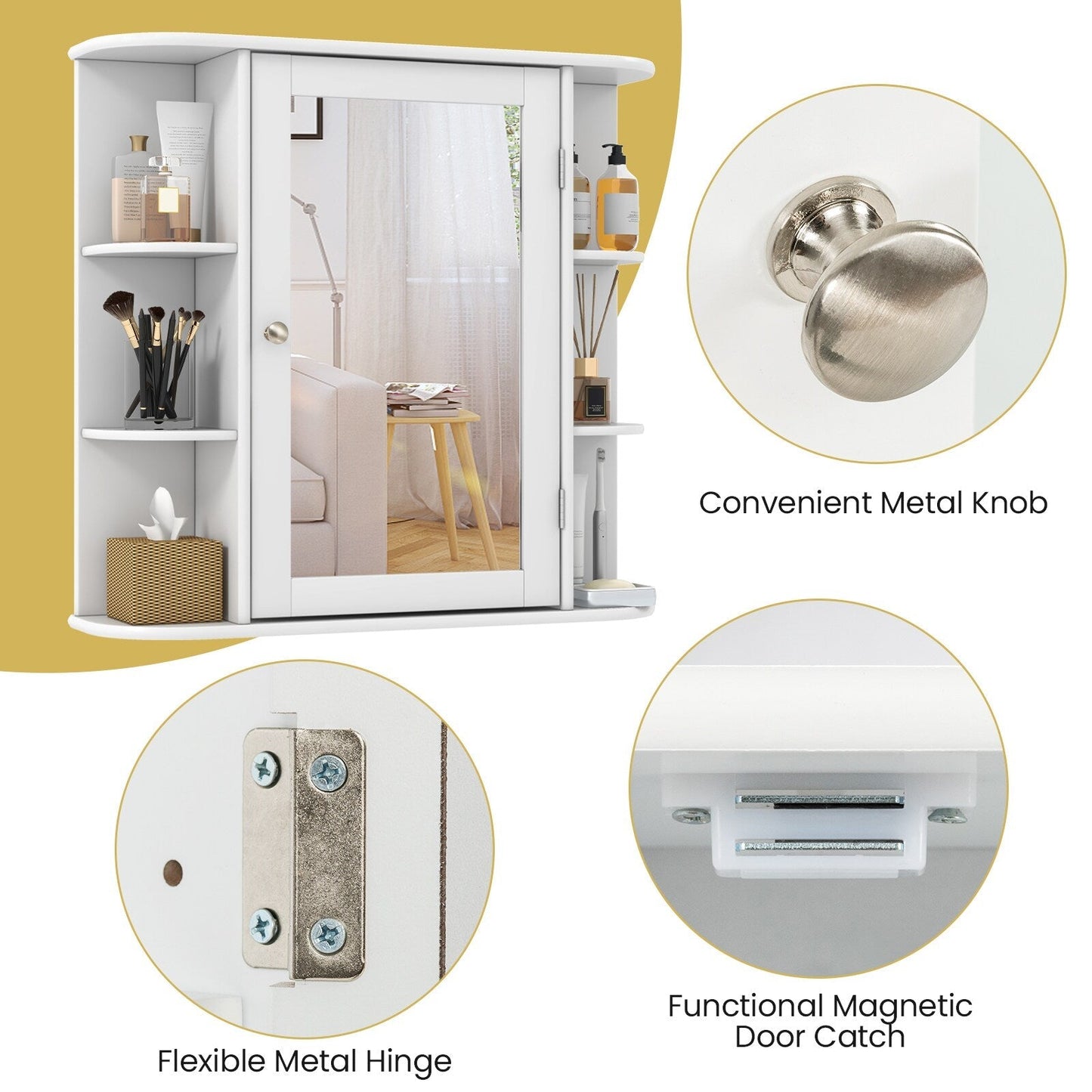 Forclover 26-in x 25-in Surface Mount White Mirrored Medicine Cabinet