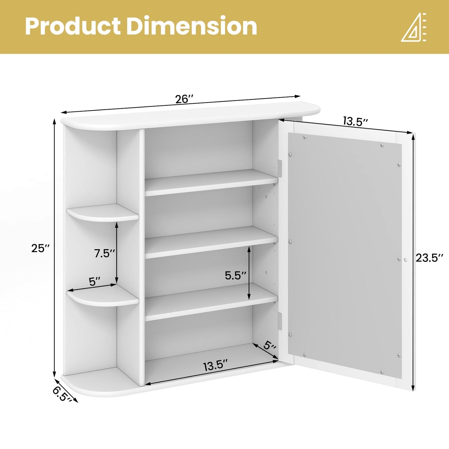 Forclover 26-in x 25-in Surface Mount White Mirrored Medicine Cabinet