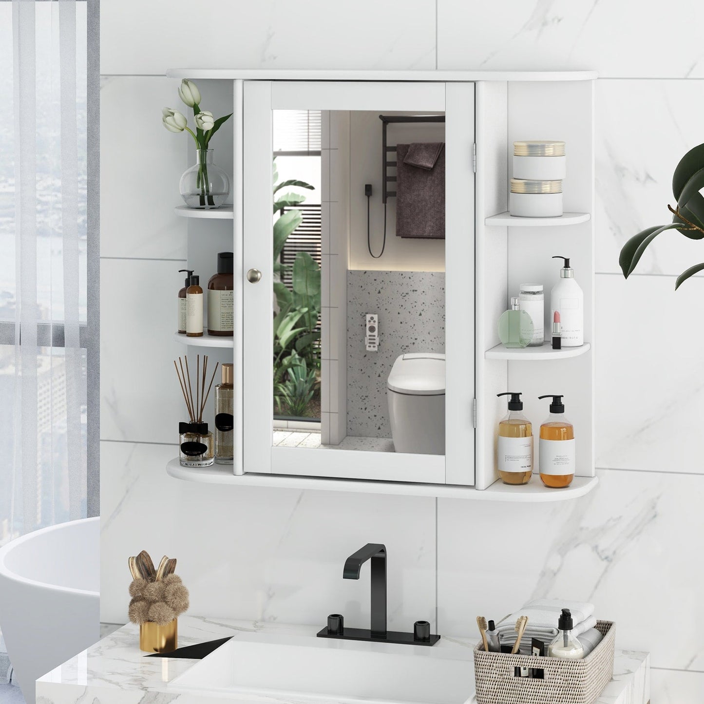 Forclover 26-in x 25-in Surface Mount White Mirrored Medicine Cabinet