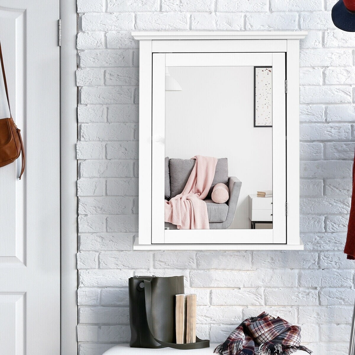 Forclover 22-in x 27-in Surface Mount White Mirrored Medicine Cabinet