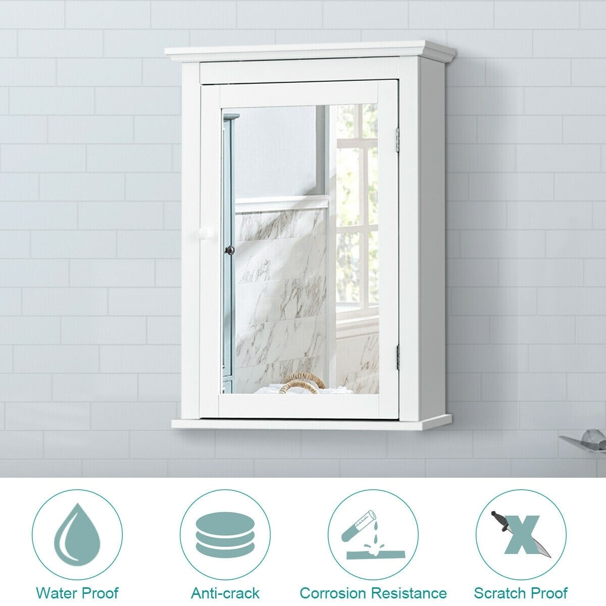 Forclover 22-in x 27-in Surface Mount White Mirrored Medicine Cabinet
