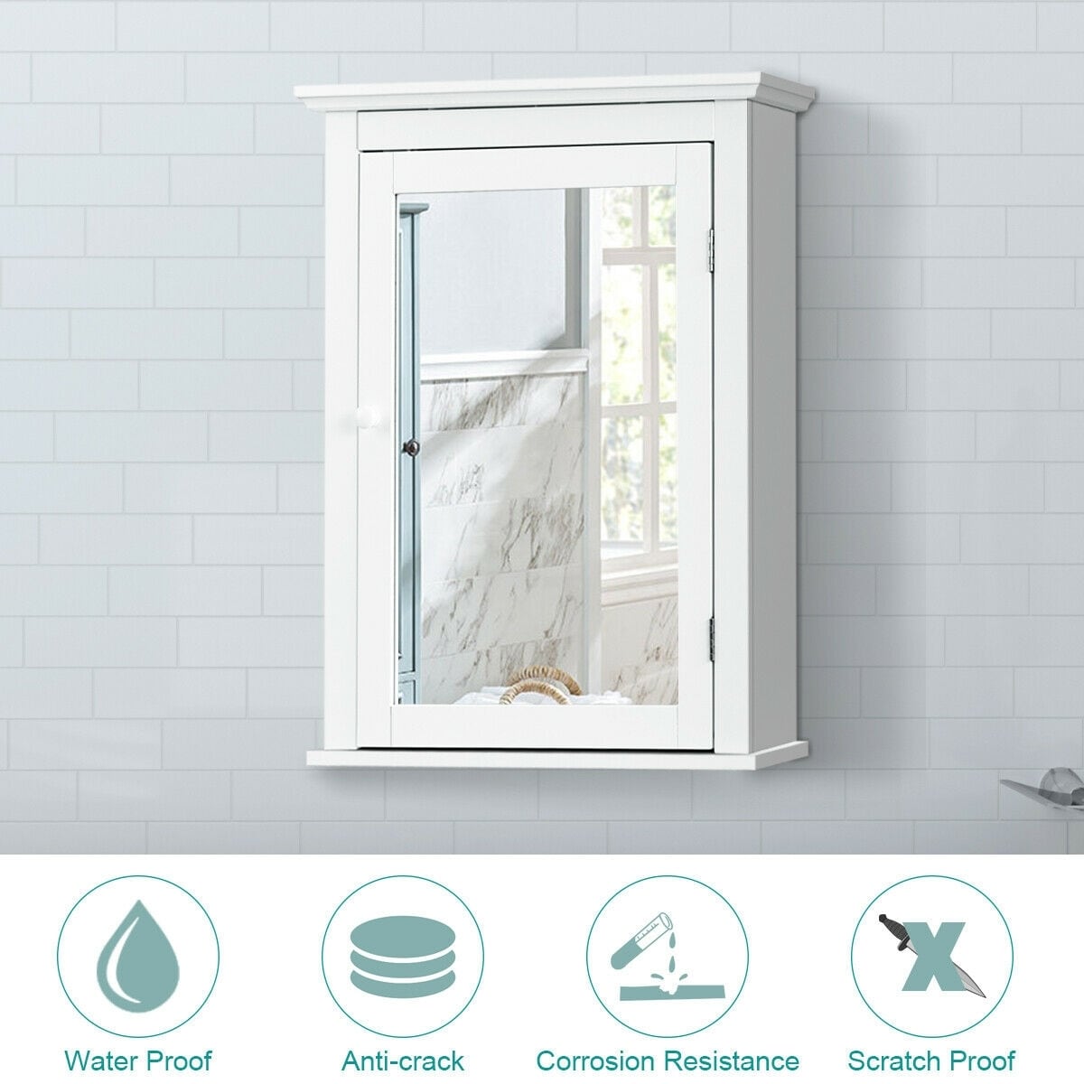 Forclover CH 22-in x 27.5-in Surface/Recessed Mount White Mirrored Medicine Cabinet