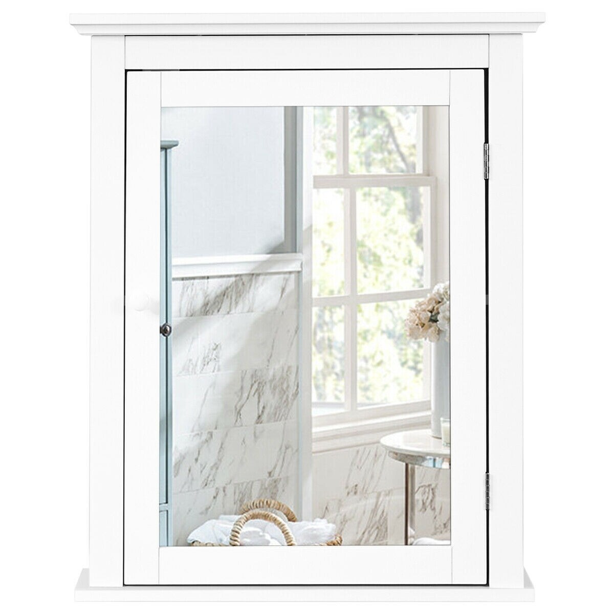 Forclover 22-in x 27-in Surface Mount White Mirrored Medicine Cabinet