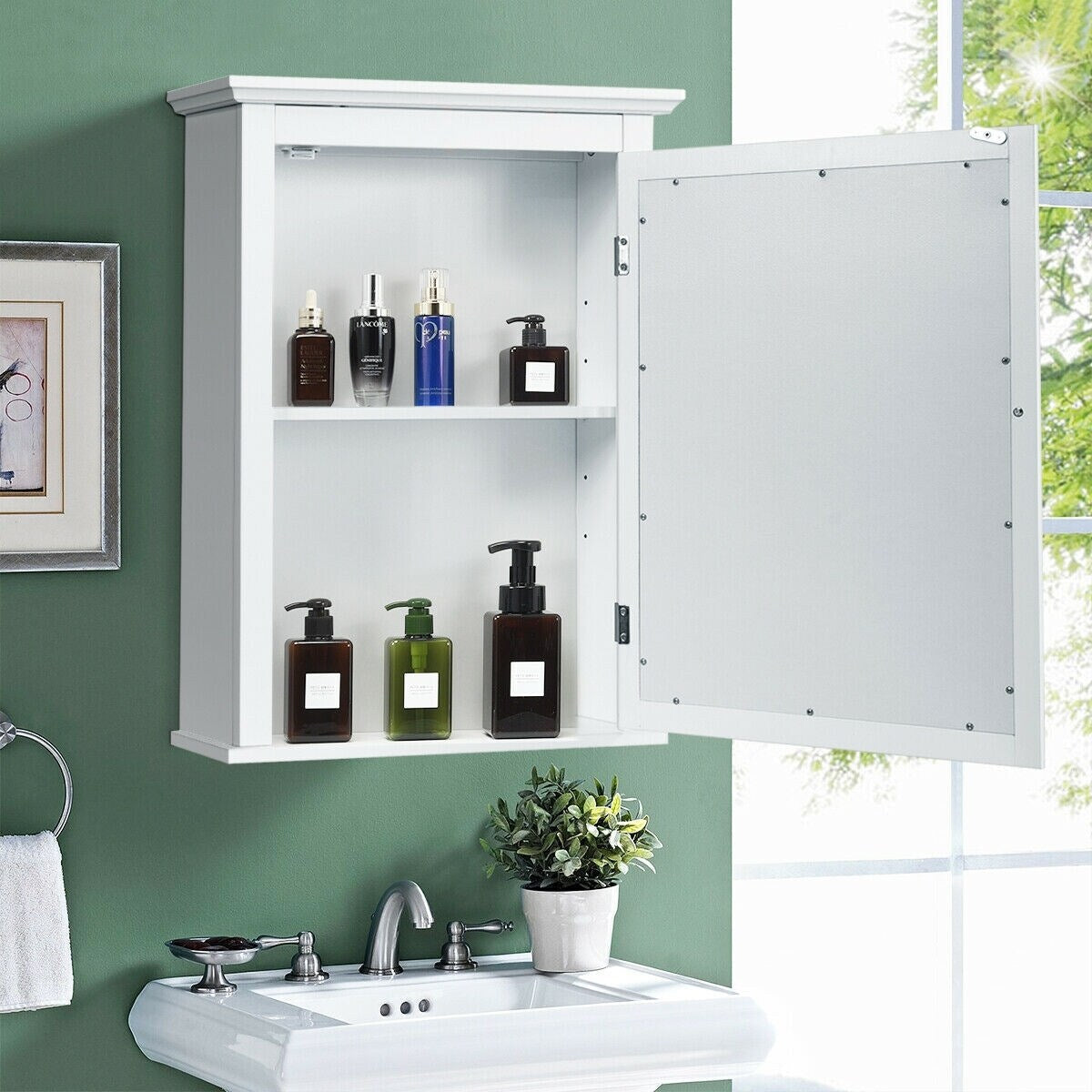 Forclover 22-in x 27-in Surface Mount White Mirrored Medicine Cabinet