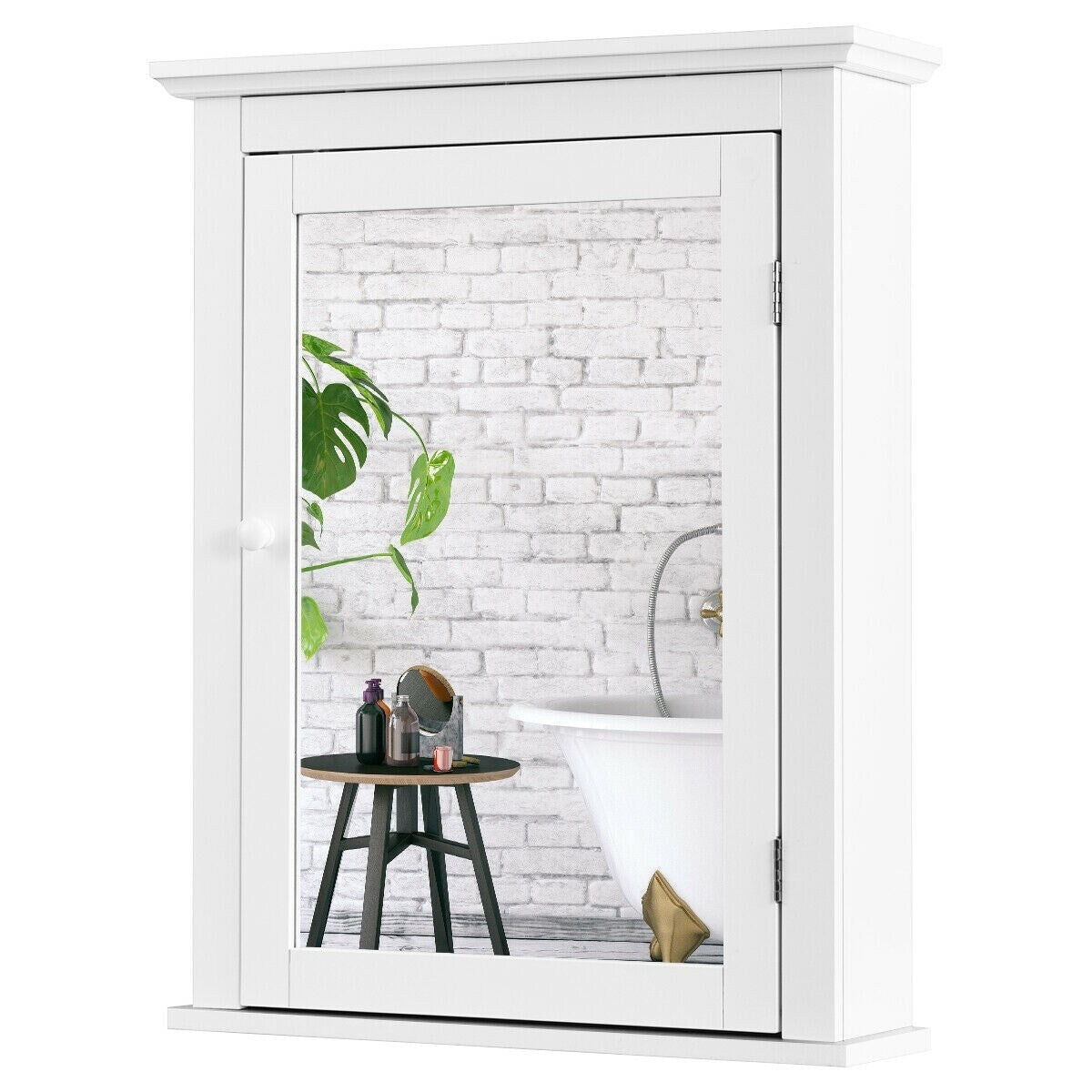 Forclover 22-in x 27-in Surface Mount White Mirrored Medicine Cabinet