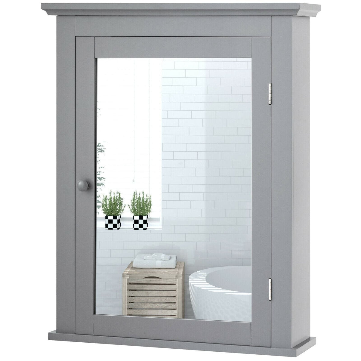 Forclover 22-in x 27-in Surface Mount Gray Mirrored Medicine Cabinet