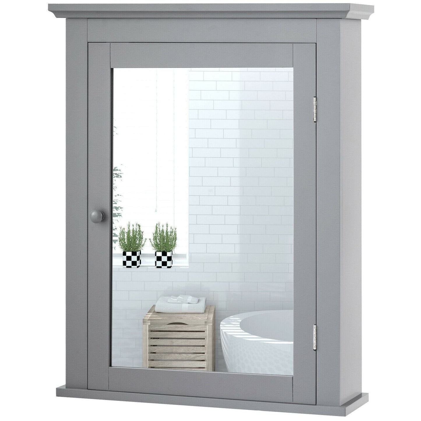 Forclover 22-in x 27-in Surface Mount Gray Mirrored Medicine Cabinet