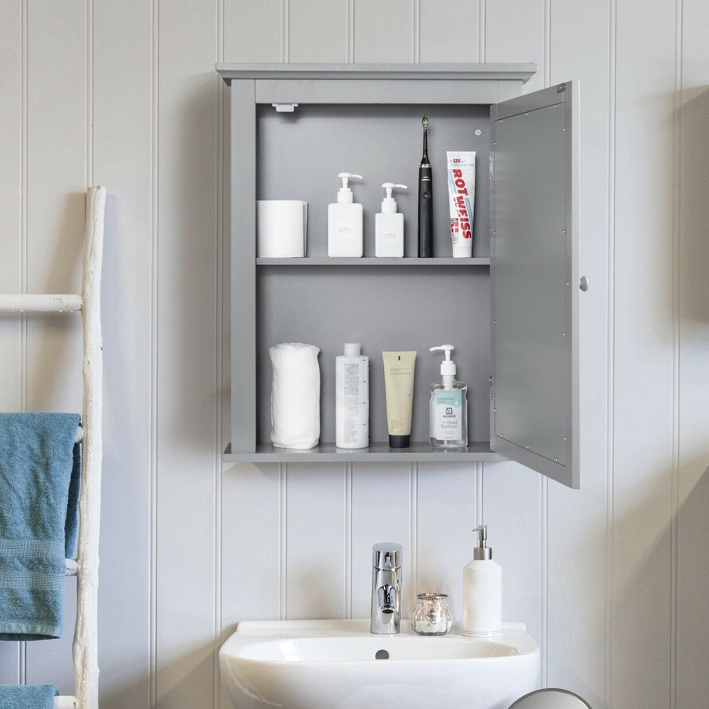Forclover 22-in x 27-in Surface Mount Gray Mirrored Medicine Cabinet