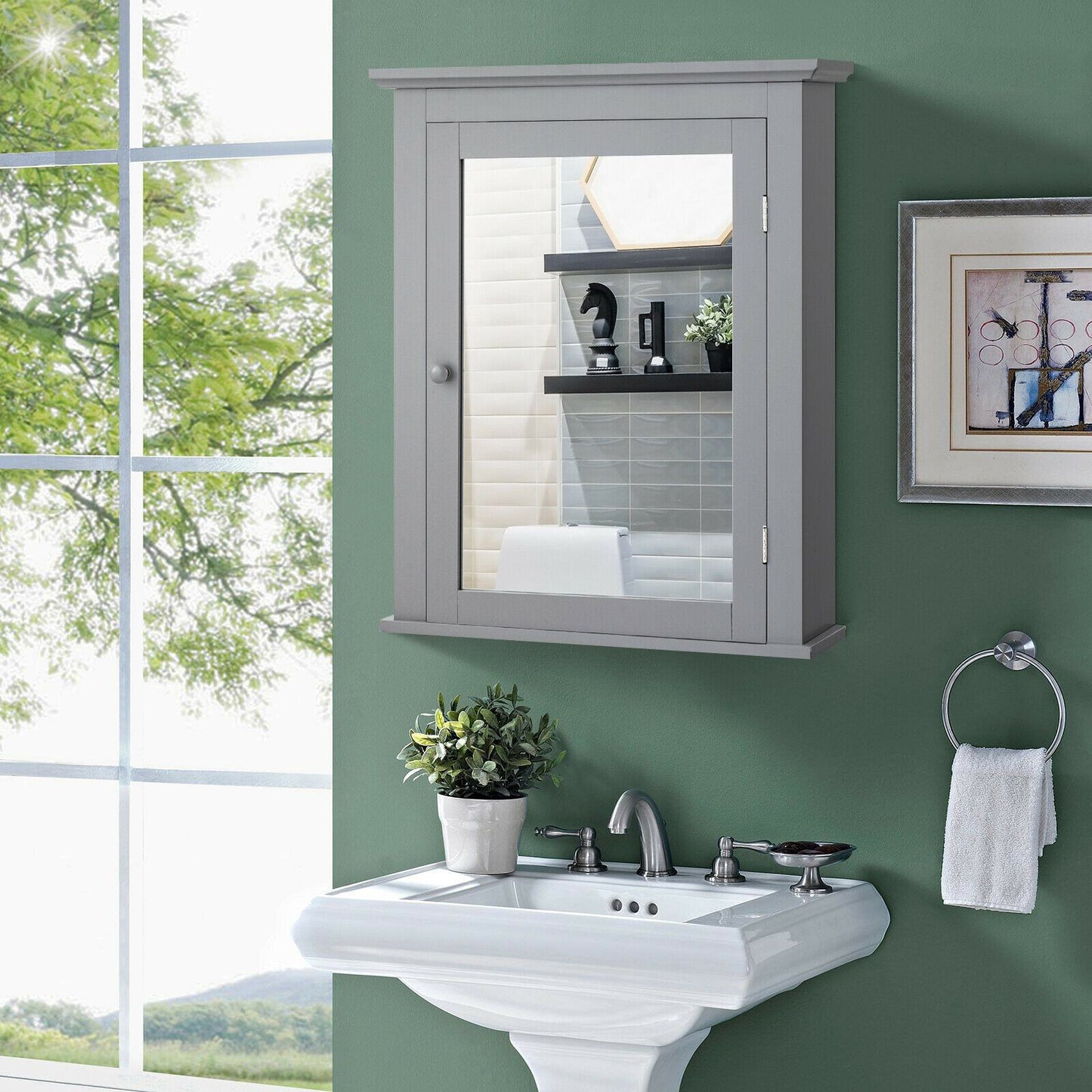 Forclover 22-in x 27-in Surface Mount Gray Mirrored Medicine Cabinet