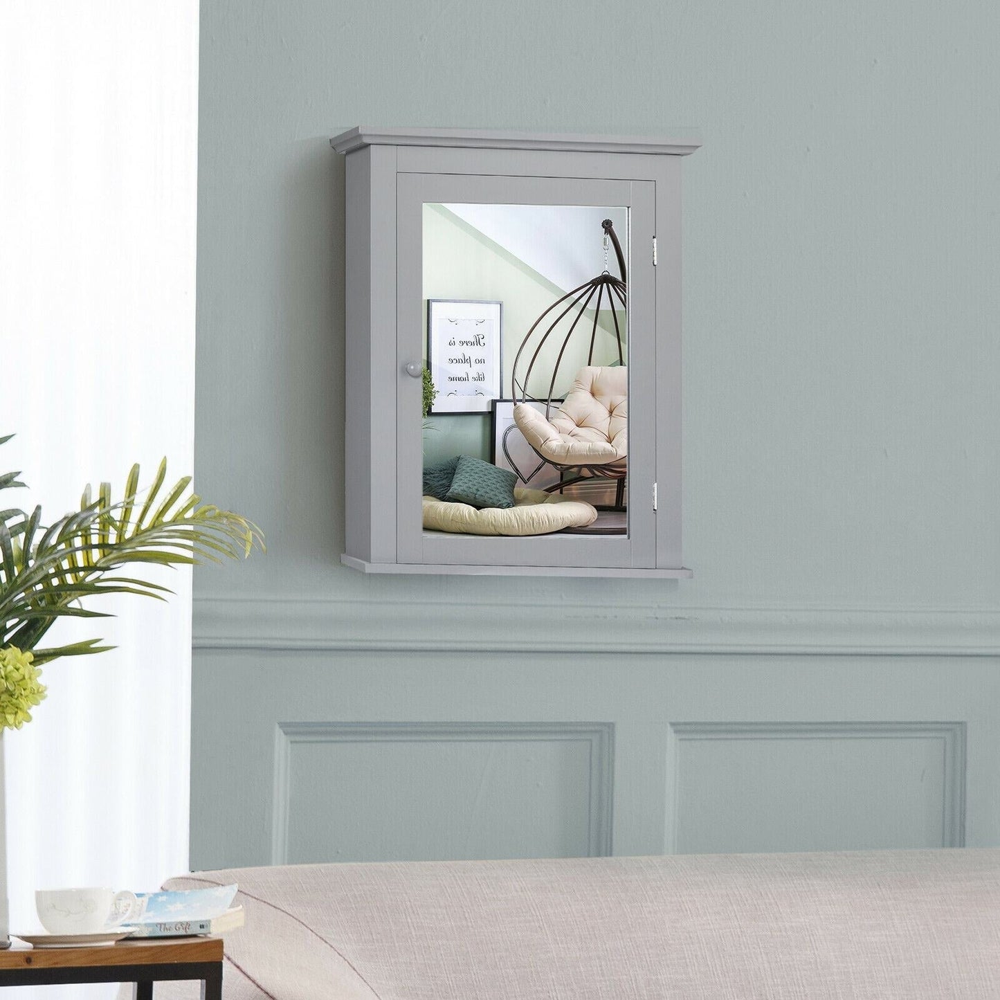 Forclover 22-in x 27-in Surface Mount Gray Mirrored Medicine Cabinet