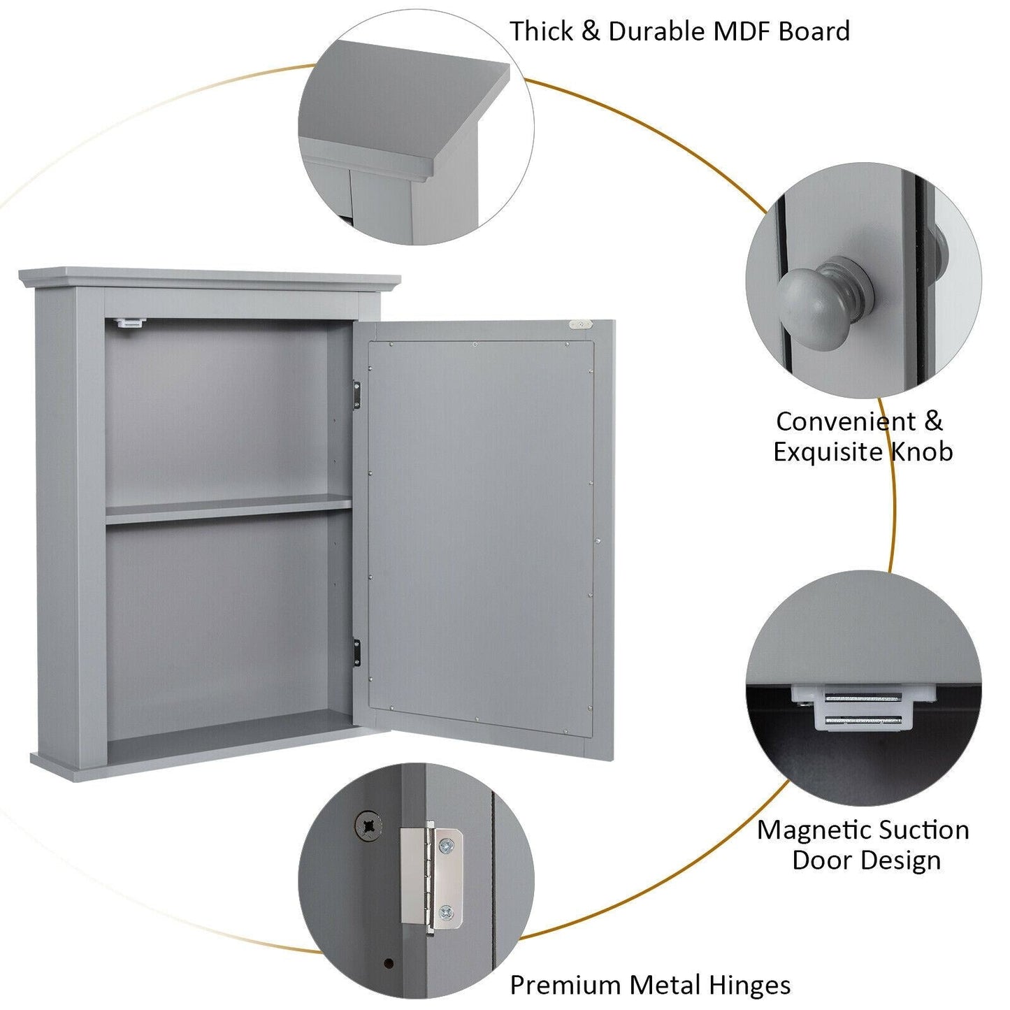Forclover 22-in x 27-in Surface Mount Gray Mirrored Medicine Cabinet