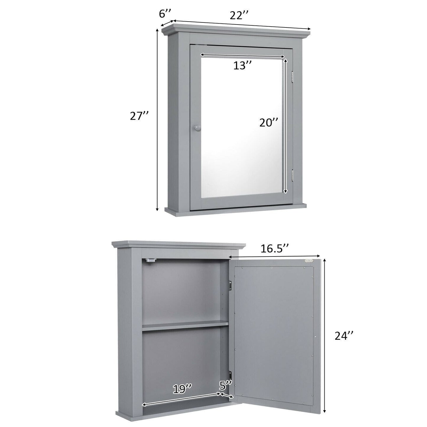 Forclover 22-in x 27-in Surface Mount Gray Mirrored Medicine Cabinet