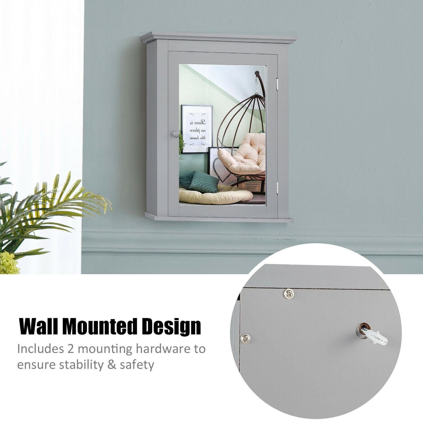 Forclover 22-in x 27-in Surface Mount Gray Mirrored Medicine Cabinet
