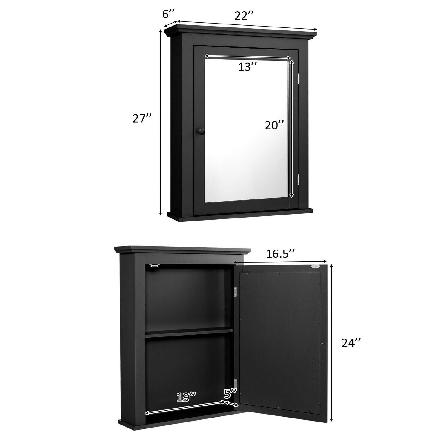Forclover 22-in x 27-in Surface Mount Black Mirrored Medicine Cabinet