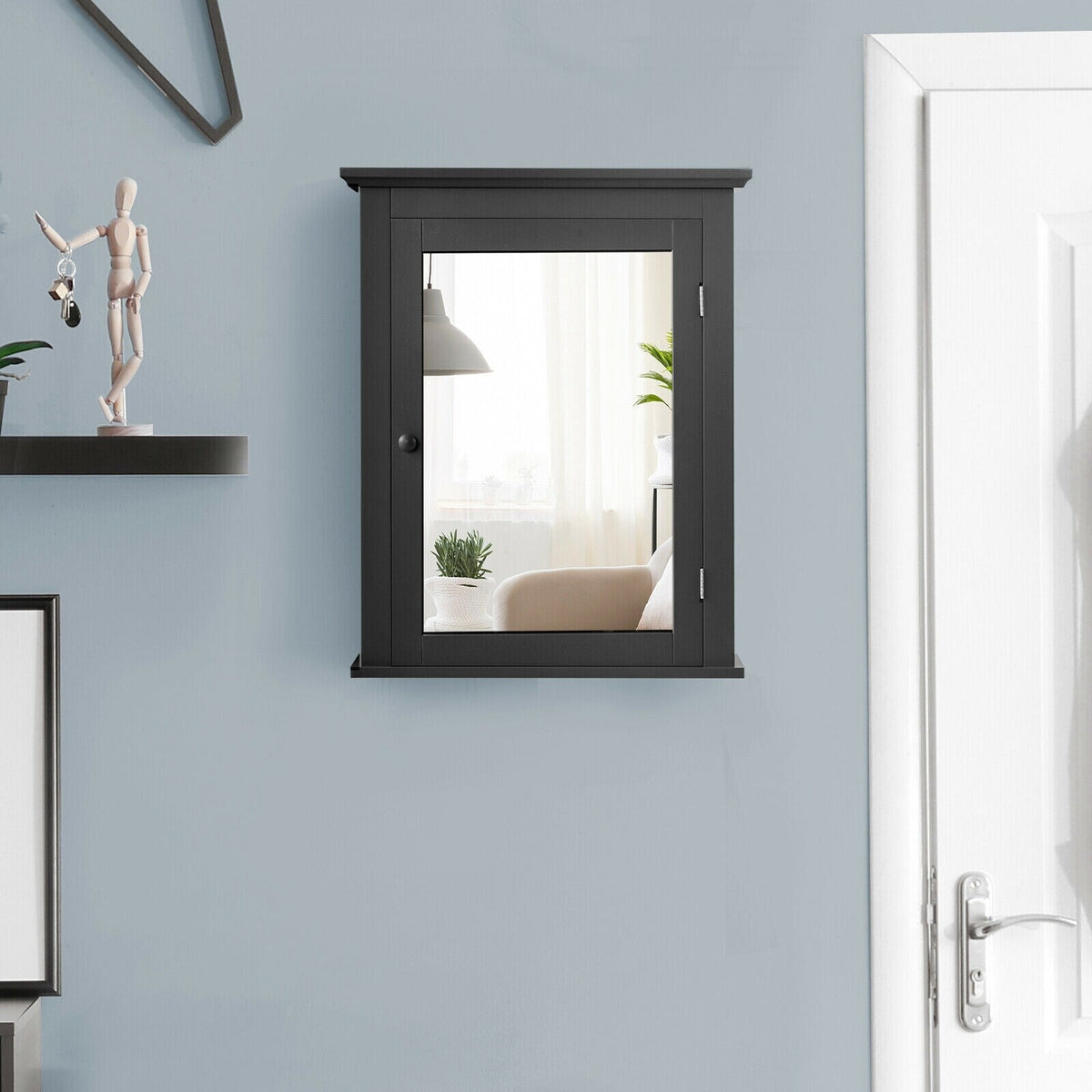 Forclover 22-in x 27-in Surface Mount Black Mirrored Medicine Cabinet
