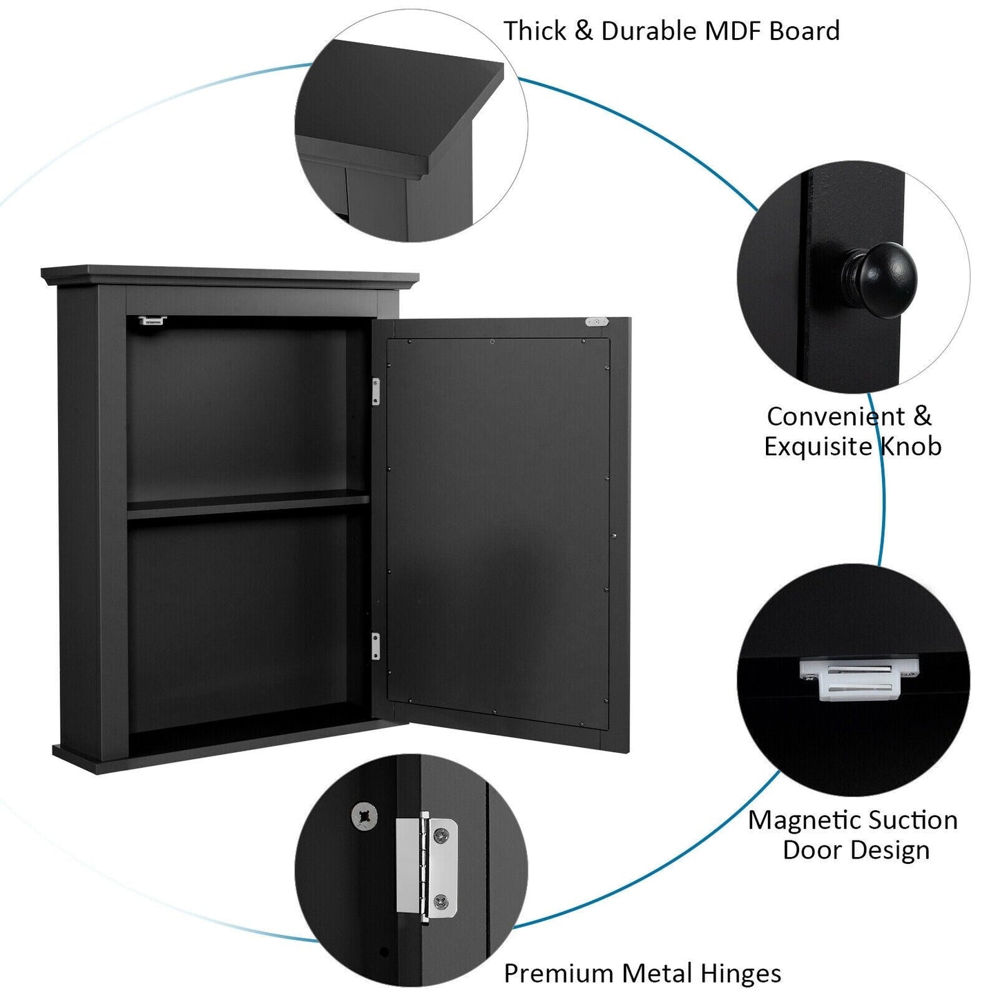Forclover 22-in x 27-in Surface Mount Black Mirrored Medicine Cabinet