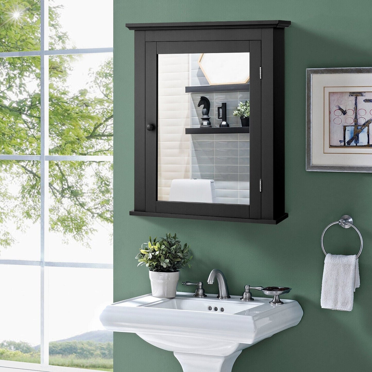Forclover 22-in x 27-in Surface Mount Black Mirrored Medicine Cabinet
