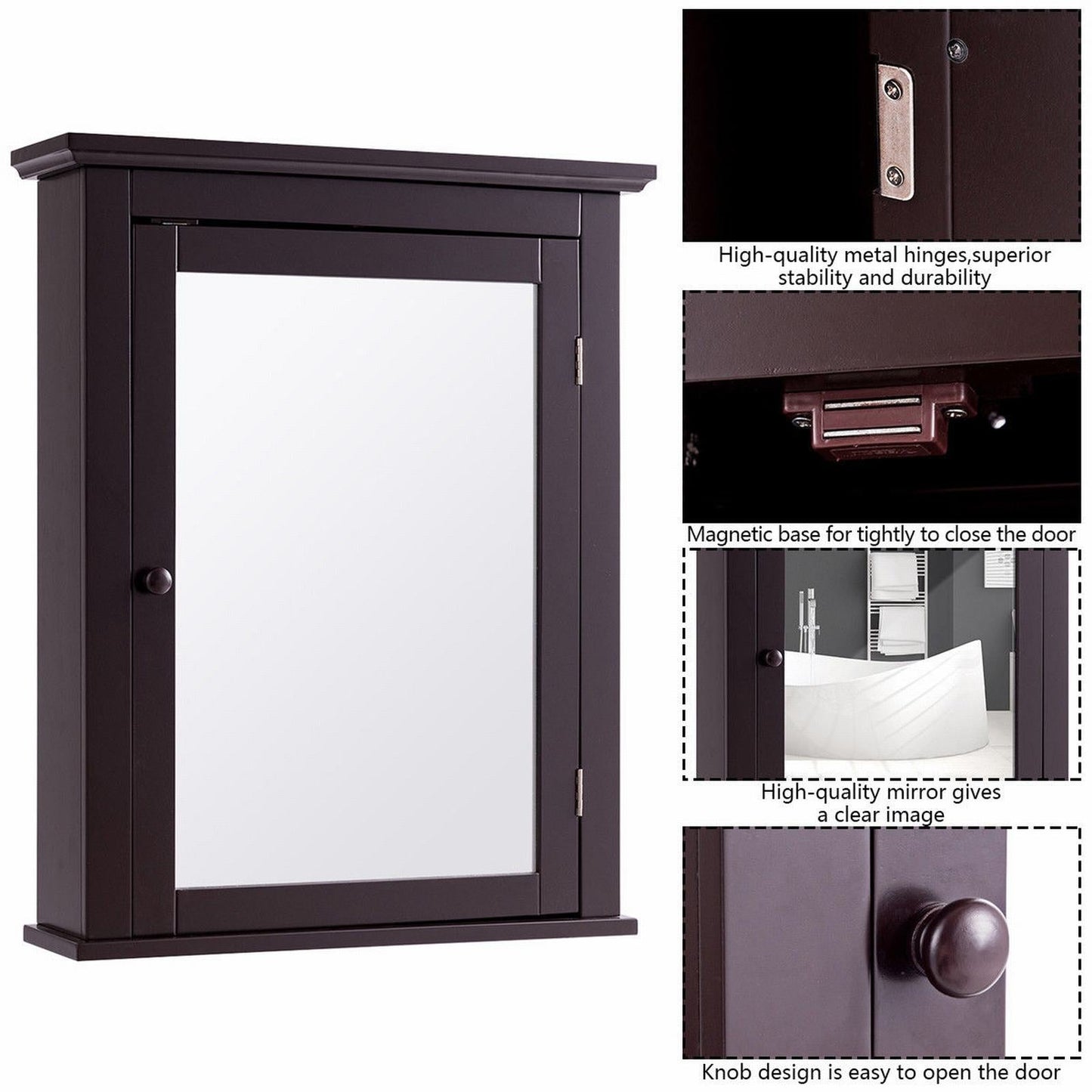 Forclover 22-in x 27-in Surface Mount Brown Mirrored Medicine Cabinet