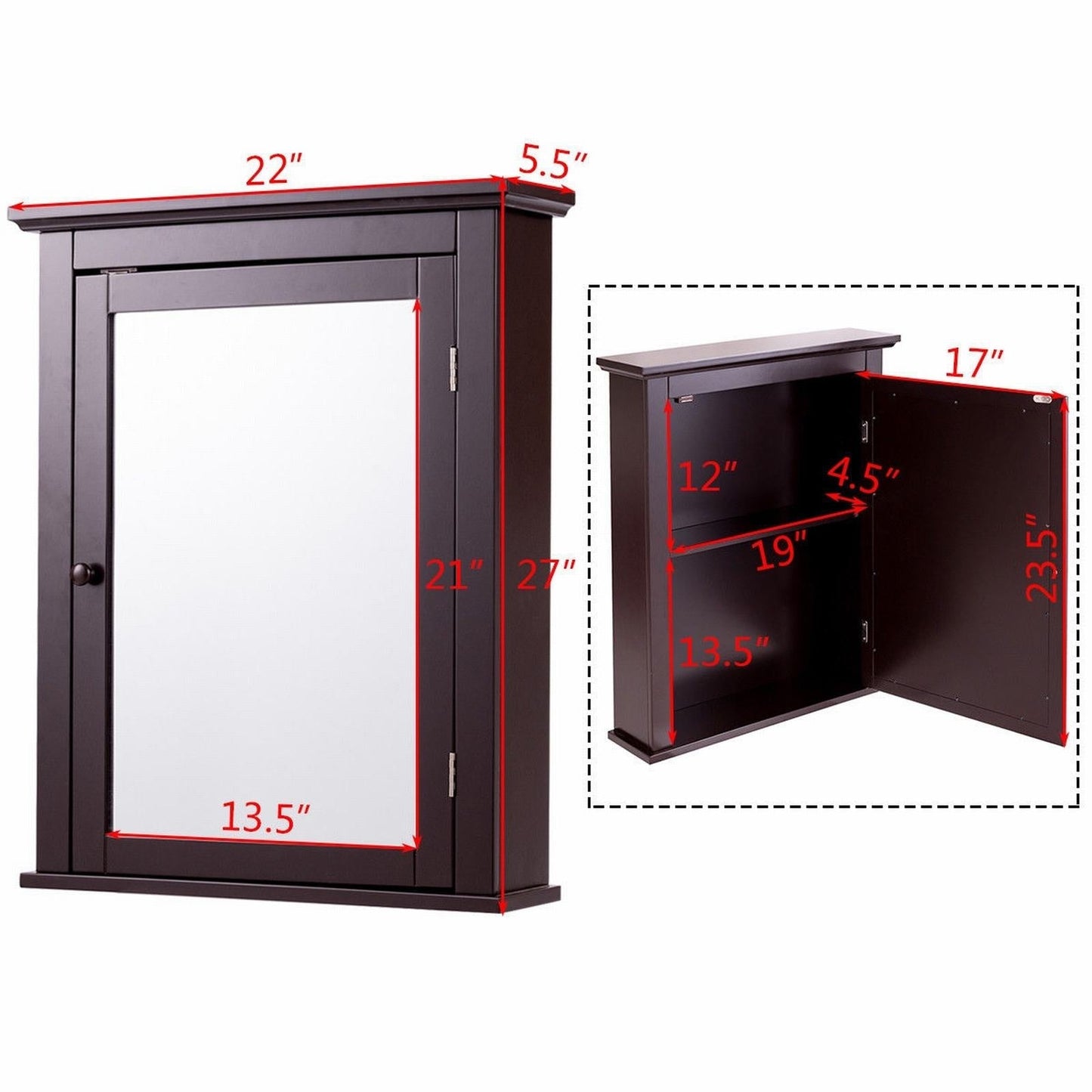 Forclover 22-in x 27-in Surface Mount Brown Mirrored Medicine Cabinet