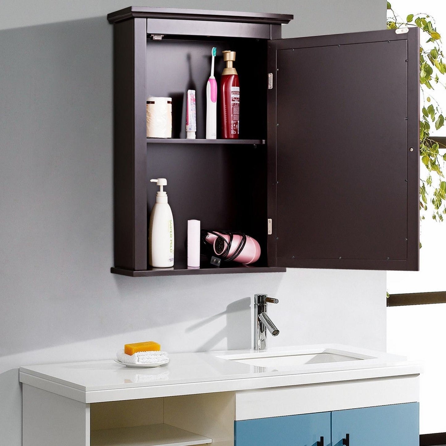 Forclover 22-in x 27-in Surface Mount Brown Mirrored Medicine Cabinet