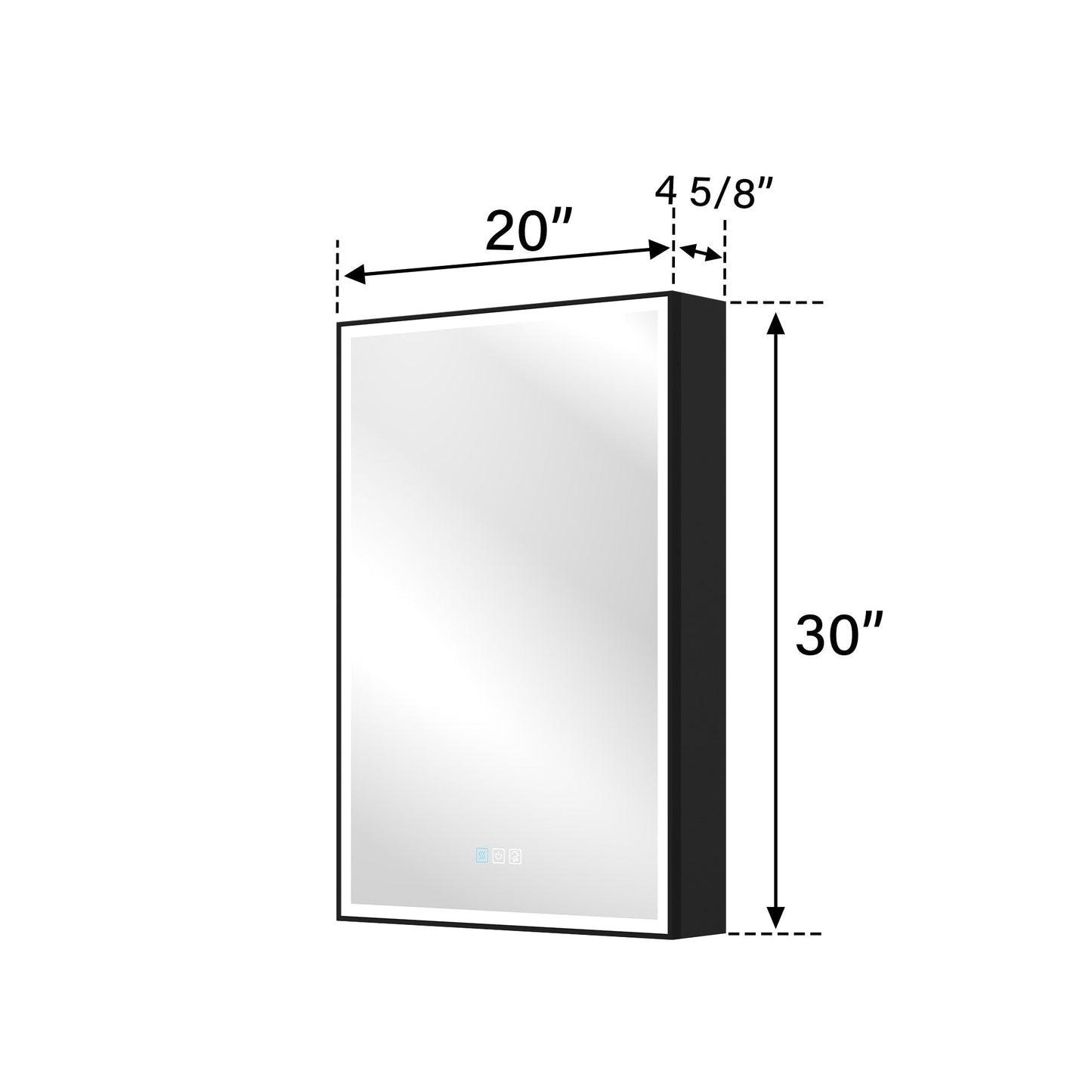 Forclover 20-in x 30-in Lighted LED Fog Free Surface/Recessed Mount Black Mirrored Soft Close Medicine Cabinet with Outlet
