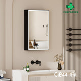 Forclover 20-in x 30-in Lighted LED Fog Free Surface/Recessed Mount Black Mirrored Soft Close Medicine Cabinet with Outlet