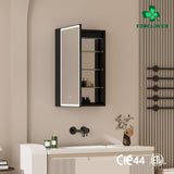 Forclover 20-in x 30-in Lighted LED Fog Free Surface/Recessed Mount Black Mirrored Soft Close Medicine Cabinet with Outlet