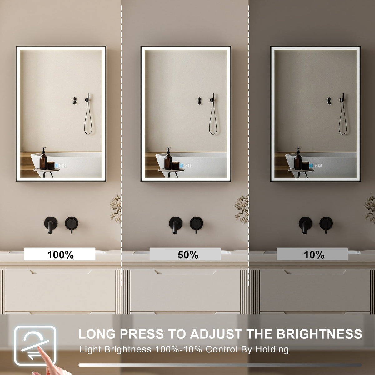 Forclover 20-in x 30-in Lighted LED Fog Free Surface/Recessed Mount Black Mirrored Soft Close Medicine Cabinet with Outlet