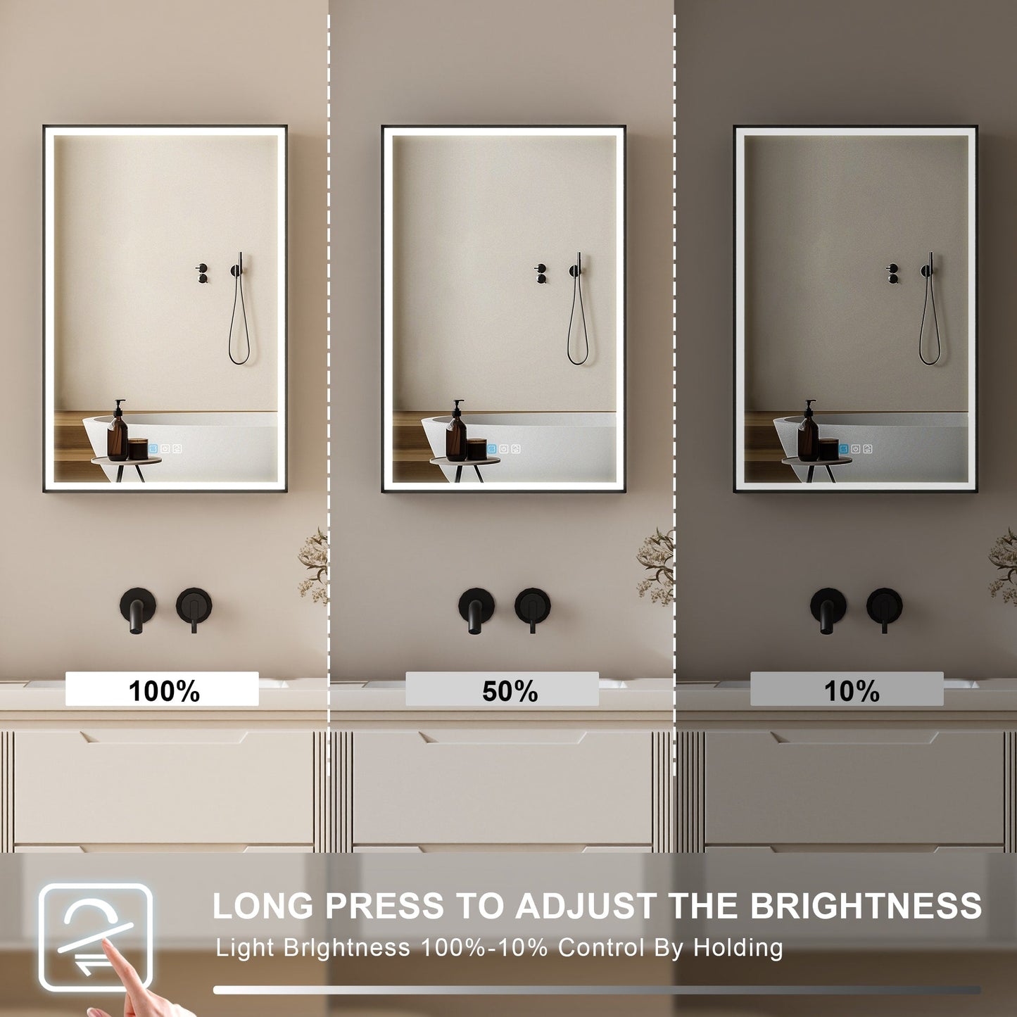 Forclover 20-in x 30-in Lighted LED Fog Free Surface/Recessed Mount Black Mirrored Soft Close Medicine Cabinet with Outlet