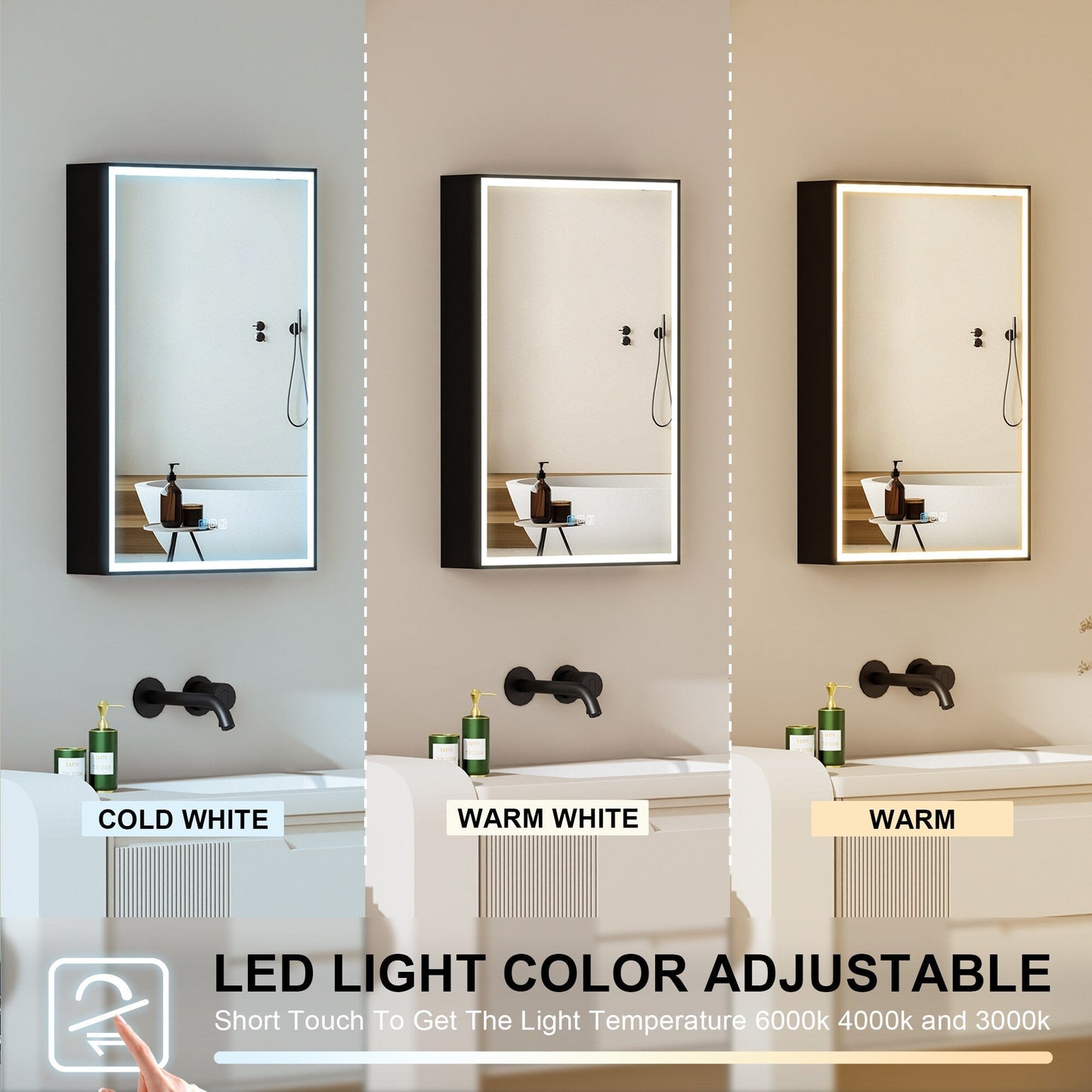 Forclover 20-in x 30-in Lighted LED Fog Free Surface/Recessed Mount Black Mirrored Soft Close Medicine Cabinet with Outlet