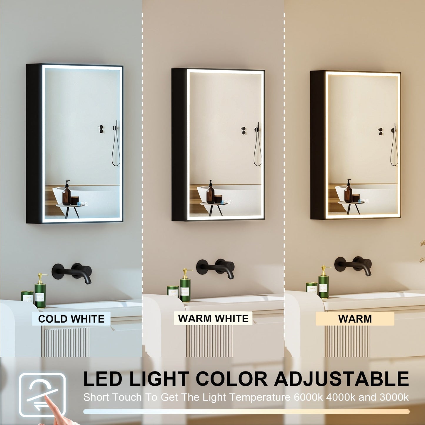 Forclover 20-in x 30-in Lighted LED Fog Free Surface/Recessed Mount Black Mirrored Soft Close Medicine Cabinet with Outlet