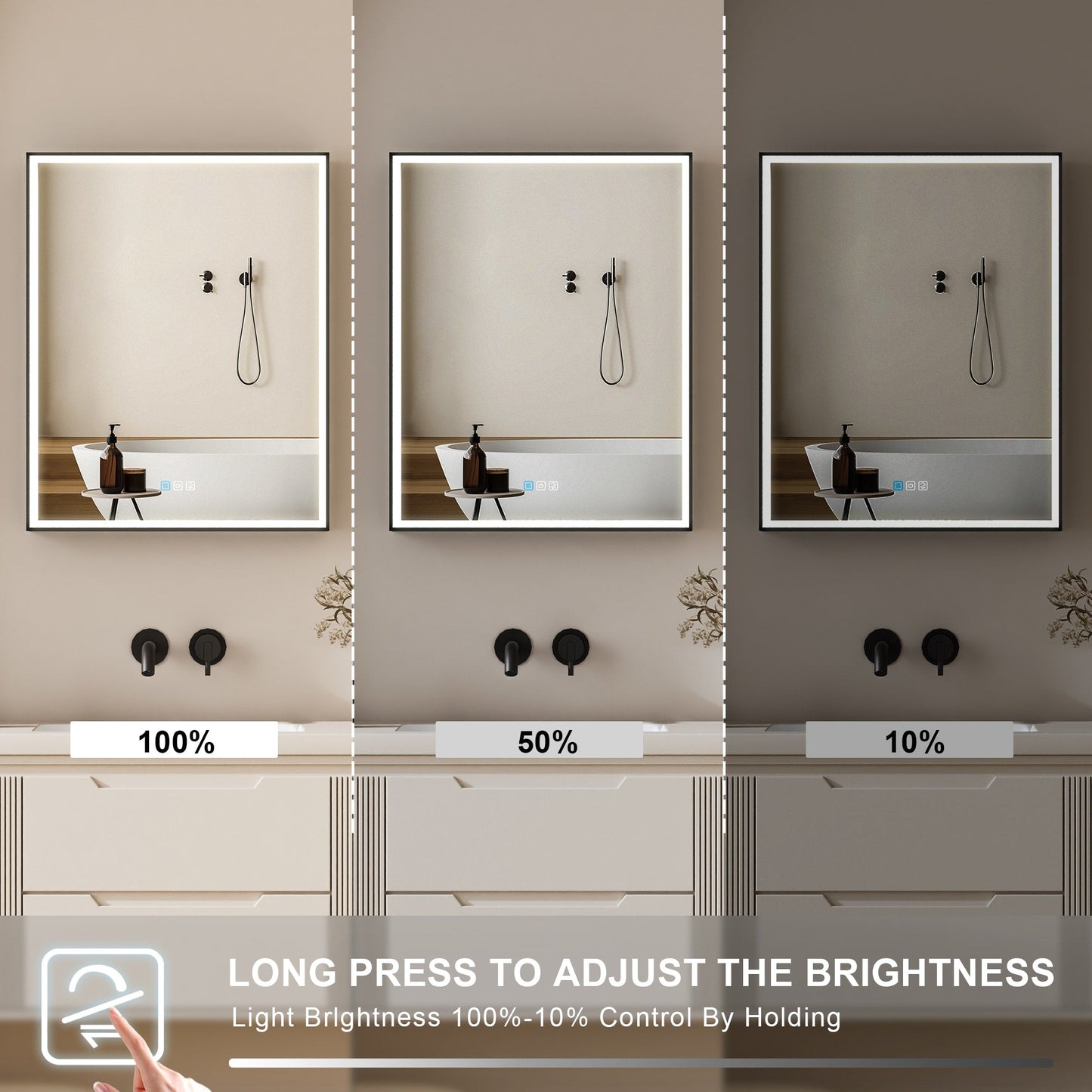 Forclover 24-in x 30-in Lighted LED Fog Free Surface/Recessed Mount Black Mirrored Medicine Cabinet with Outlet