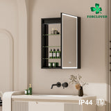 Forclover 24-in x 30-in Lighted LED Fog Free Surface/Recessed Mount Black Mirrored Medicine Cabinet with Outlet