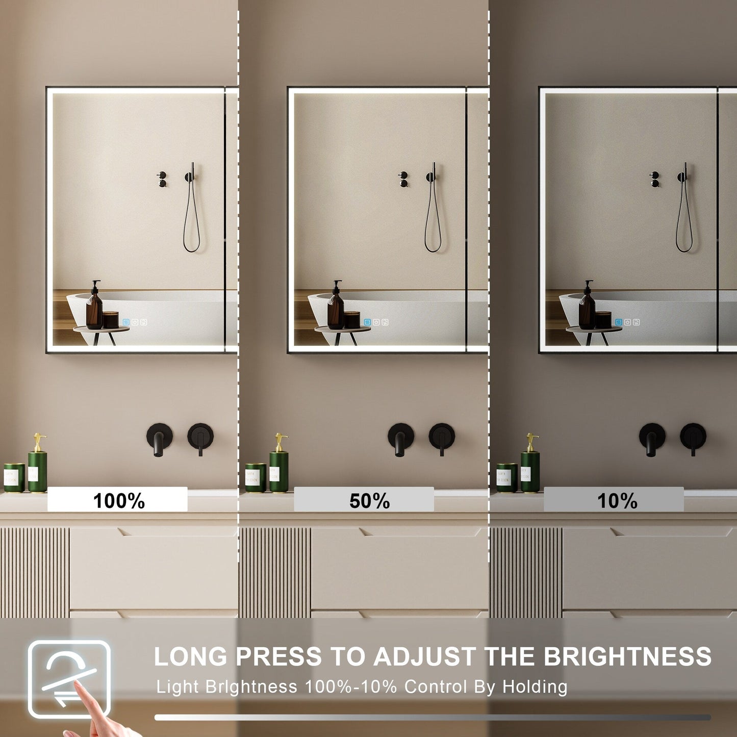 Forclover 30-in x 30-in Lighted LED Fog Free Surface/Recessed Mount Black Soft Close Medicine Cabinet with Outlet